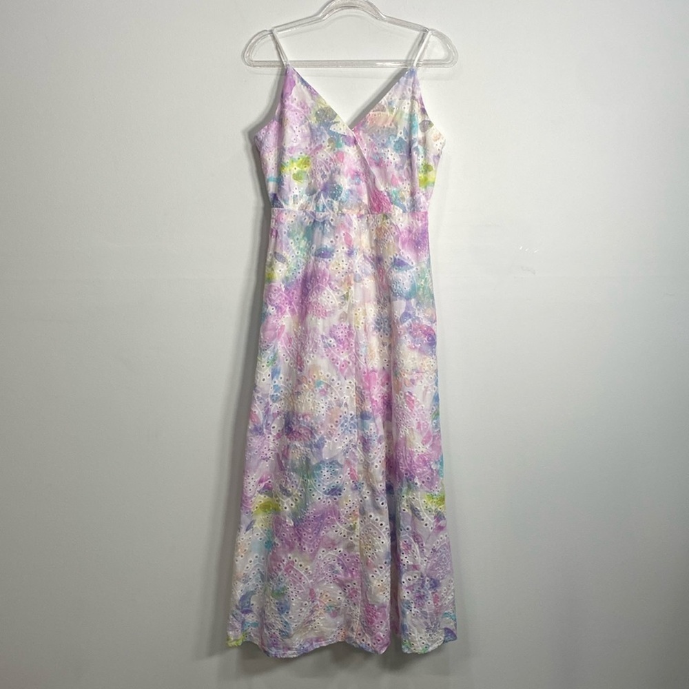Adyson Parker Large Eyelet Watercolor Boho Midi Dress Cottagecore - Picture 2 of 15